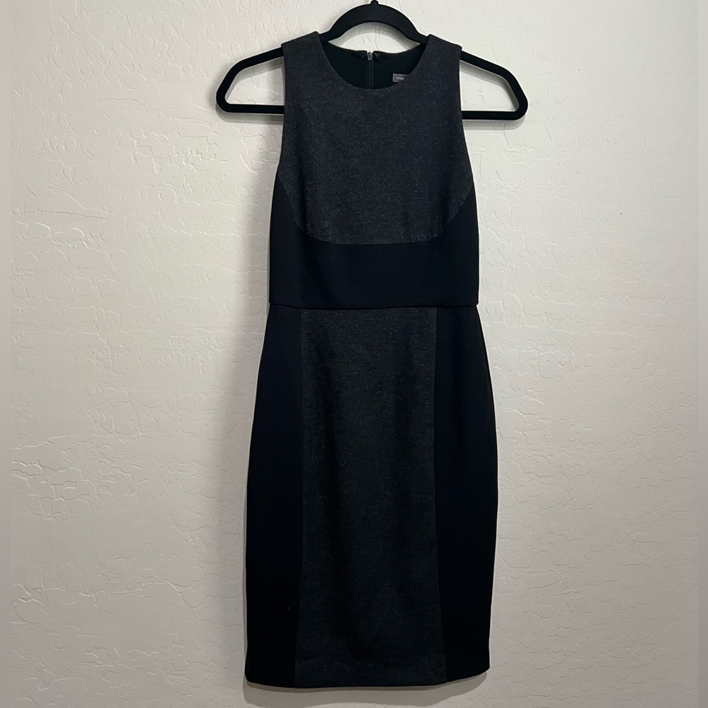Vince Black and Gray Color Block Sleeveless Fitted Dress, Size 2